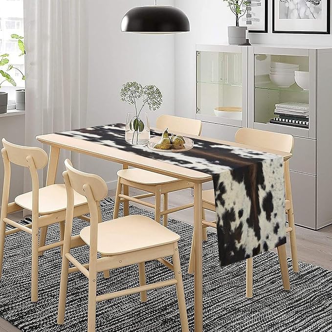 Cow Skin Print Table Runner, Rustic Cottage Country Farmhouse Animal Fur Skin - Image 3