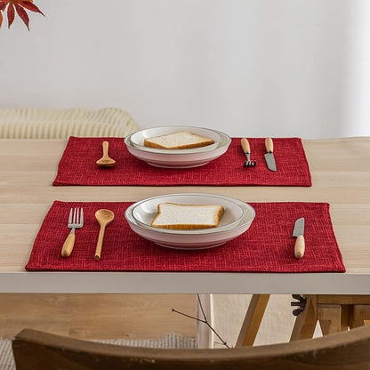 Kevin Textile Christmas Burlap Linen Placemats Set of 6 Heat Resistant Dining Table Place Mats Washable Kitchen Table Mats for Dinning Party Holiday Indoor Outdoor, 13 x19 inches, Burgundy