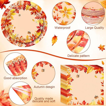 Funnymoom 250 Pcs Fall Thanksgiving Party Decorations Serves 50 | Plates - Image 3