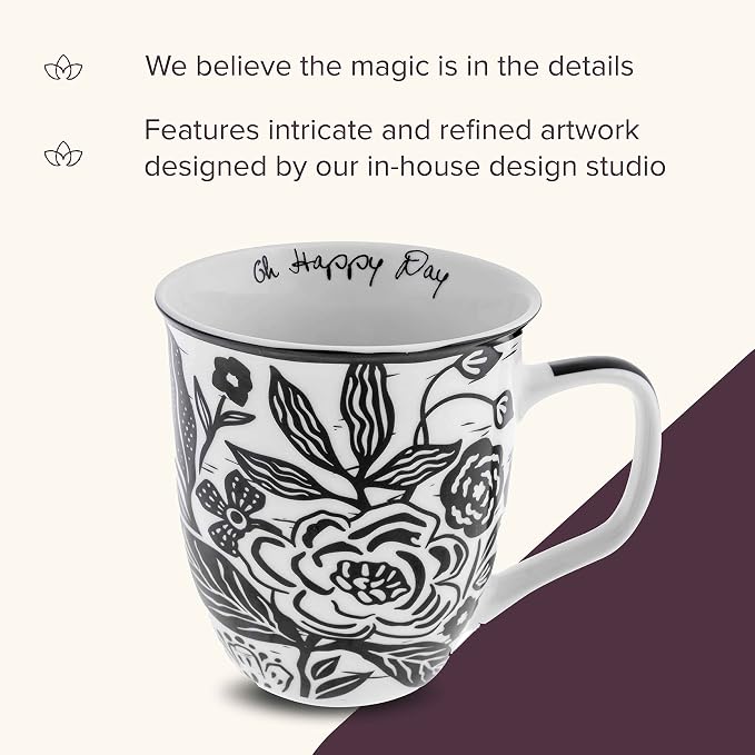 Karma Gifts 16 oz Black and White Boho Mug Floral - Image 4