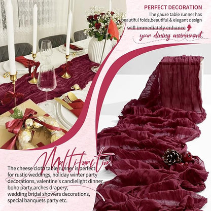 18 Pack Cheesecloth Table Runner 10FT Burgundy Red Table Runner Boho Gauze - Image 6