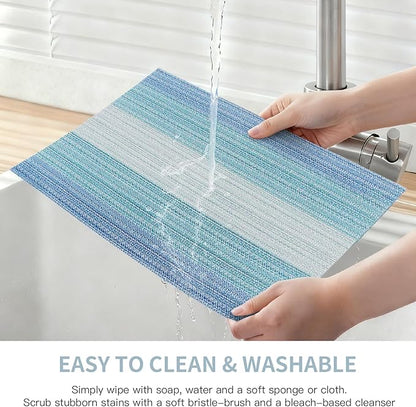 HeloHo Placemats Set of 4,Vinyl Table Place Mats Stain Resistant Foldable Placemats Washable Wipeable Placemat for Kitchen Dining Table Decoration Indoor Outdoor（Blue）