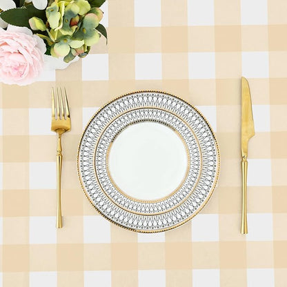 misaya Rectangle Waterproof Vinyl Table Cloth, Buffalo Flannel Backed Tablecloth, Wipeable Plastic Table Cover for Dinner, Kitchen, Outdoor (60" x 102", Beige and White)