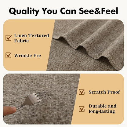 JIUZHEN Faux Linen Round Tablecloths 102 inch, Decorative Wrinkle Free Texture Rustic Circle Table Cloth Cover for Kitchen, Dining, Party, Wedding, Outdoor Use (102 Inch Round,Khaki)