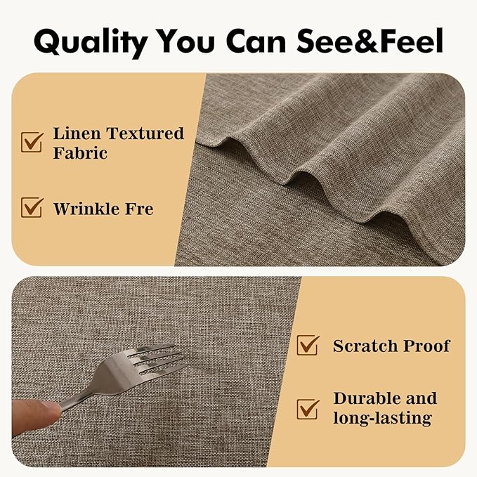 JIUZHEN Round Table Cloth Faux Linen Farmhouse Tablecloth Wrinkle & Stain Resistant Table Cover for Kitchen Dining, Holiday Party Dinner, Khaki, 108 Inch Round
