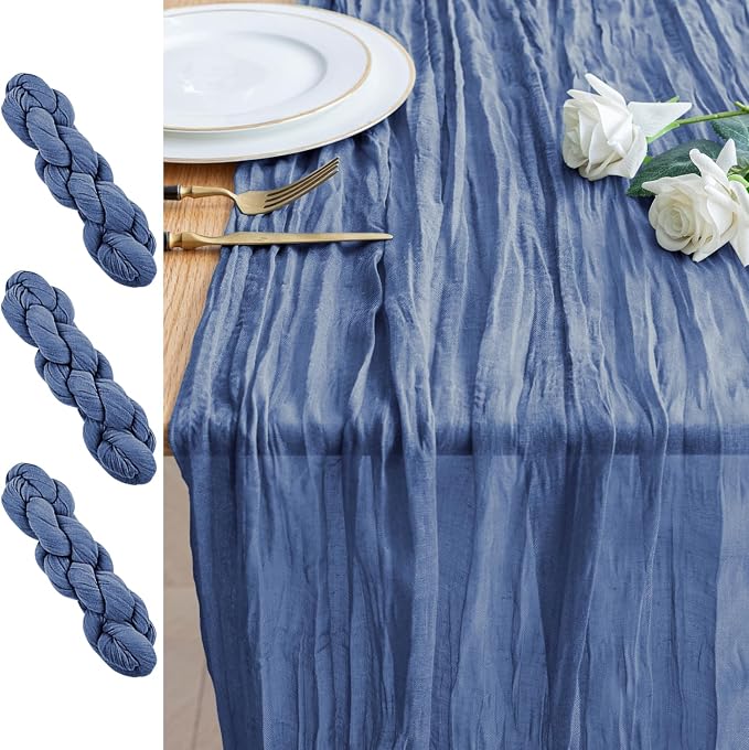 Cheesecloth Table Runner 10FT 3Pcs Blue Boho Gauze Sheer Runners | Cheese Cloth by Xiomot