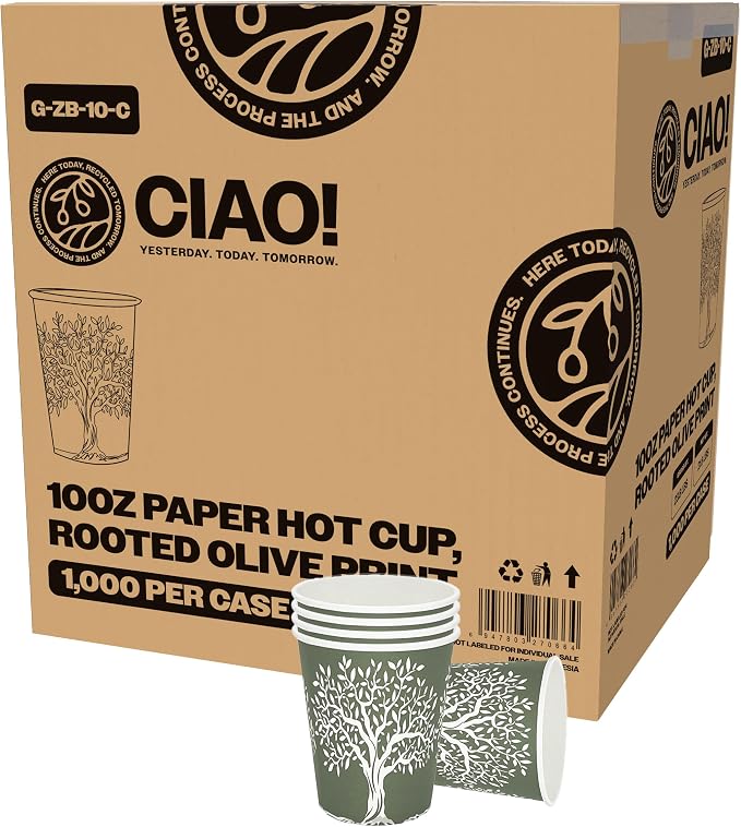 CIAO! 10oz Paper Hot Cup, Rooted Olive Print by Ciao