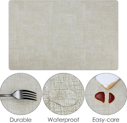 Placemats Set of 6 Faux Leather Heat Resistant Tables Mats Waterproof Oilproof Wipeable Reversible Anti-Slip Place Mats for Kitchen/Dining/Party/Outdoor 11.8" x 16.9", Cream White