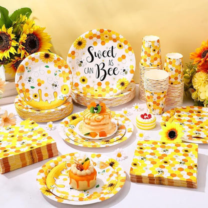 Funnymoom 250 Pcs Bee Party Decoration Sweet as Can Bee Paper Plates Napkins - Image 5