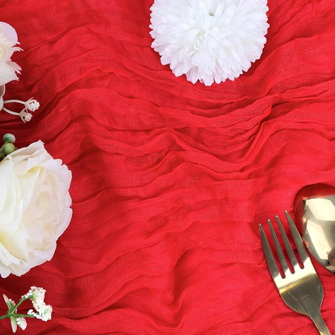 12 Pack Red Cheesecloth Table Runner 35 x 120 Inch | Boho Gauze Fabric - Image 3