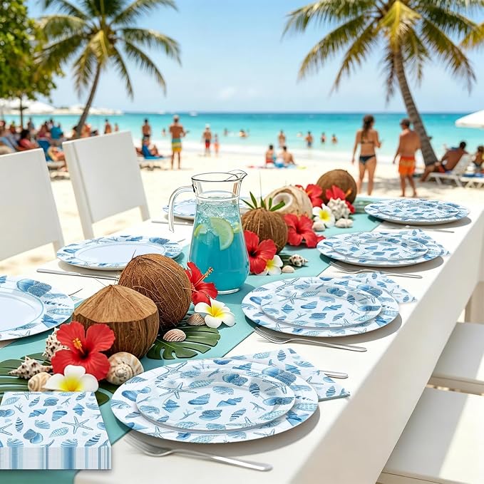 180Pcs Sea Party Supplies Paper Plates and Napkins Serve 60 | Disposable - Image 5