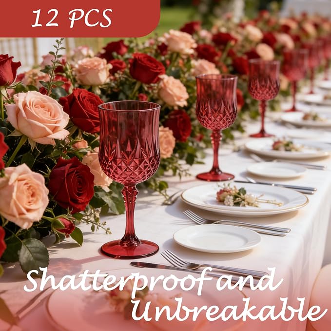 12Pack Plastic Wine Glasses, 7oz Vintage Goblets - Image 4