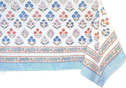 ATOSII Flora Bloom 100% Cotton Rectangle Boho Fall Tablecloth, Handblock Floral Table Cloth Linen for Kitchen Dining I Parties Wedding Outdoors Christmas Thanksgiving I 72 X 120 Inches I 10 Seater