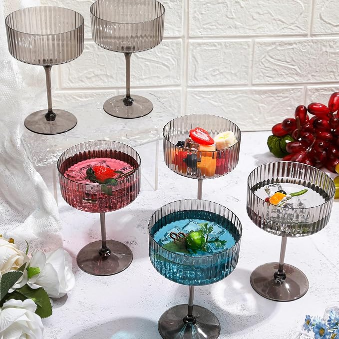 Jingmore 12 Pcs Ribbed Martini Glasses 10 oz Disposable Plastic Vintage Ribbed - Image 3