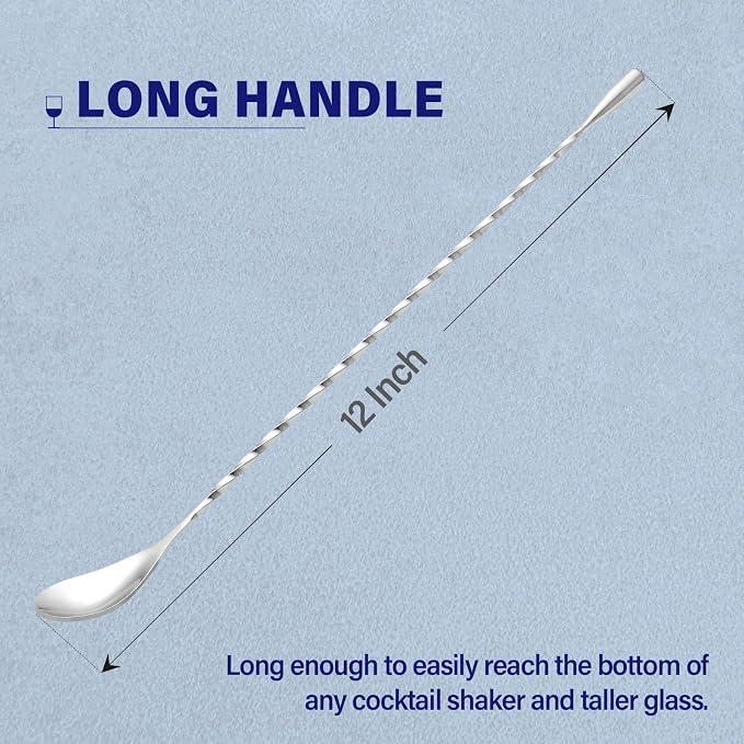 Bar Spoon Cocktail Mixing Stirrers, 12” Long Handle, Long Drink Spoons - Image 2