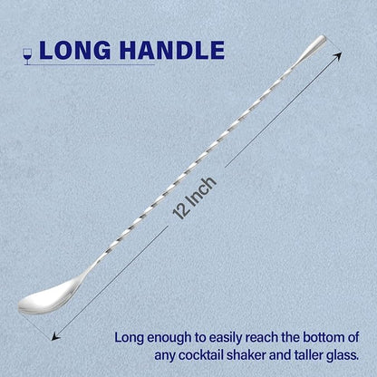 Bar Spoon Cocktail Mixing Stirrers, 12” Long Handle, Long Drink Spoons - Image 2