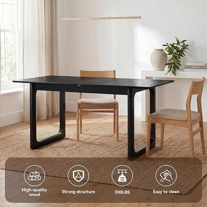 HNY Extendable Wood Dining Table for 4-8, 71" Inch Modern Rectangular Kitchen Tables with Wooden Base Farmhouse Dinner Table for Dining Room, Living Room, Home, Black