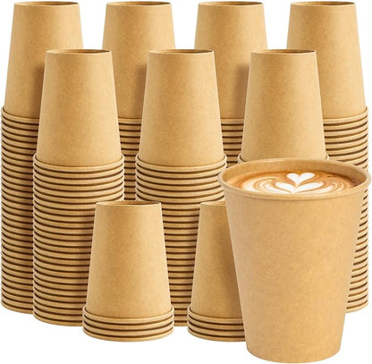 200 Pack 8oz Kraft Coffee Cups, Hot Coffee Cups & Cold Coffee Cups, Food-Safe by PACKINNO