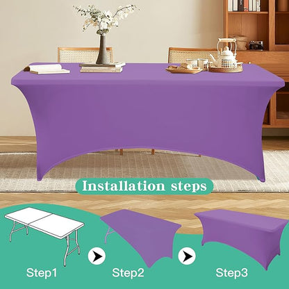 4FT Table Cloth for Rectangular Fitted Events Stretch Light Purple Table Covers Washable Spandex Tablecloth Protector for Party, Wedding, Cocktail, Banquet, Festival