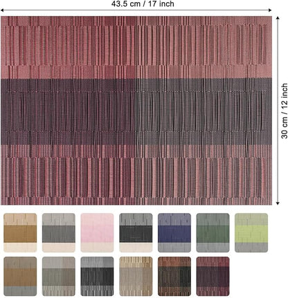 Placemats Set of 6, Vinyl Woven Place Mats Indoor Set of 6 Washable Wipeable PVC Table Mats Heat-Resistant Non Slip Plastic Placemat for Kitchen Dining Outdoor Table (Purple Red, Set of 6)