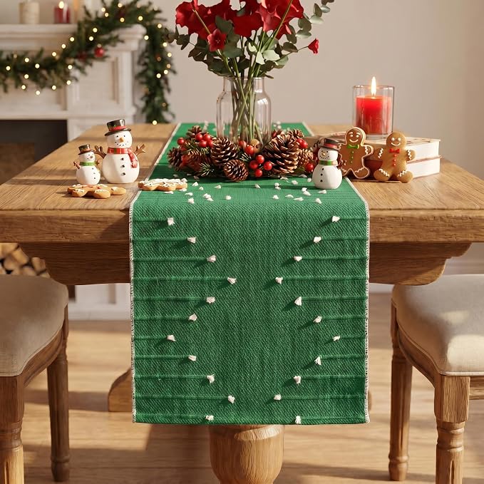 Artoid Mode Green Farmhouse Rustic Cotton Woven Table Runner, Seasonal by ArtoidMode