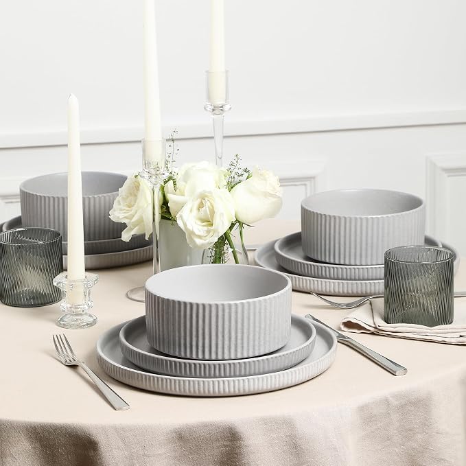 Stone Lain Haven Stoneware 24-Piece Dinnerware Set, Elegant Dish Set, Includes - Image 2