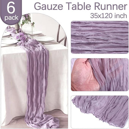 6 Pack Grape Purple Cheesecloth Table Runner 35 x 120 Inch | Boho Gauze Fabric - Image 4