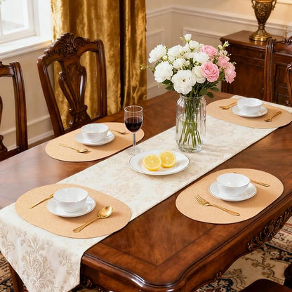 Oval Placemats for Dining Table Set of 2, Washable Leather Table Mats, Waterproof Heat-Resistant Non-Slip Kitchen Placemats, Simple Style Oval Design