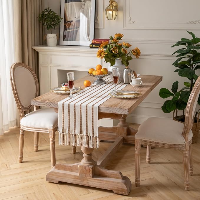 Caflife Boho Table Runner 72 Inchs Long Brown and Beige, Cotton and Linen Woven - Image 7