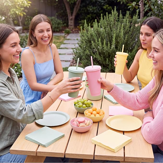 Skylety 24 Pcs Pink and Green Plastic Cups - Image 7