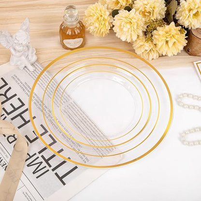 200 Pcs Clear Gold Plastic Plates - Image 7