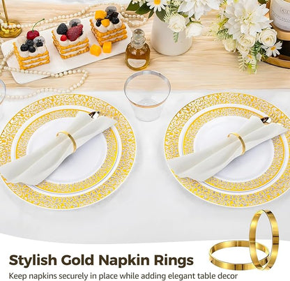 100 Pcs Gold Napkin Rings, Simple Round Metal Napkin Ring Holders 1.65 in, Alloy Napkin Rings Bulk, Table Decor for Weddings, Parties, and Banquets