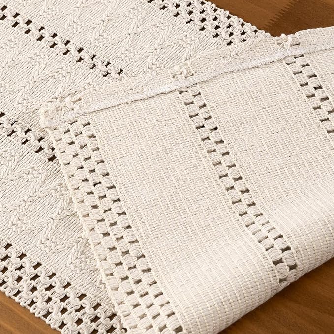 Ivory Boho Table Runner Farmhouse Macrame Woven Table Runner 12x90 Inch | Small - Image 5