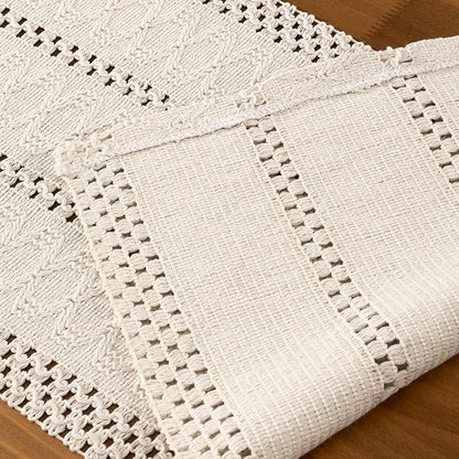 Ivory Boho Table Runner Farmhouse Macrame Woven Table Runner 12x90 Inch | Small - Image 5