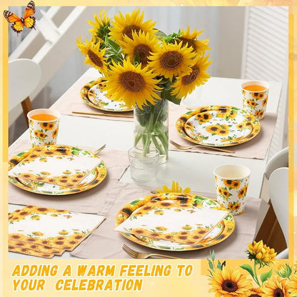 250 Pcs Sunflower Party Decorations Include Sunflower Paper Plates Napkins and - Image 5