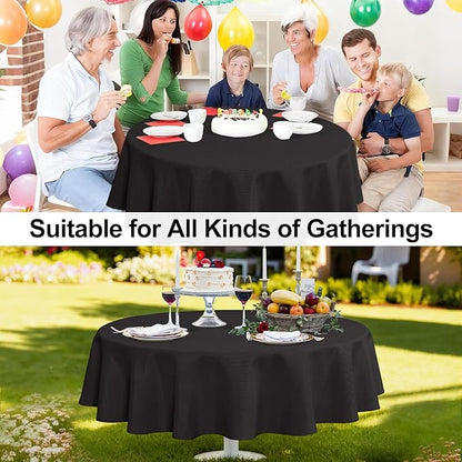 JIUZHEN Round Tablecloth Linen Textured Wrinkle Stain Resistant Farmhouse Table Cloth Decorative Fabric for Kitchen, Dining, Party, Wedding,Outdoor Use,108 Inch Round,Black