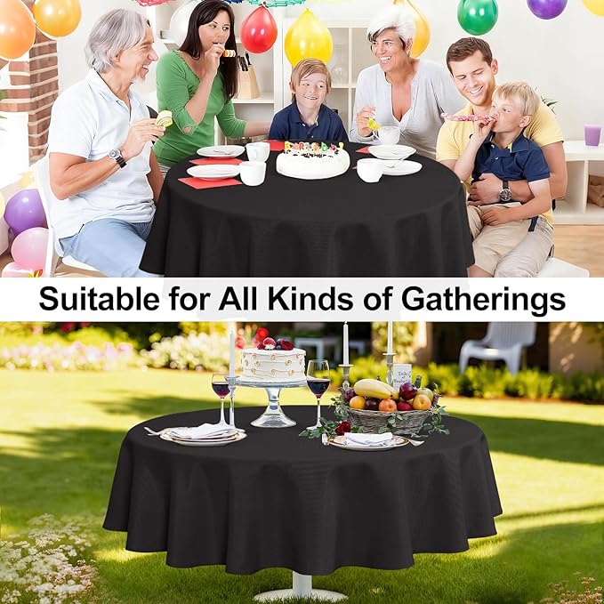 JIUZHEN Round Tablecloth Linen Textured Wrinkle Stain Resistant Farmhouse Table Cloth Decorative Fabric for Kitchen, Dining, Party, Wedding,Outdoor Use,80 Inch Round,Black
