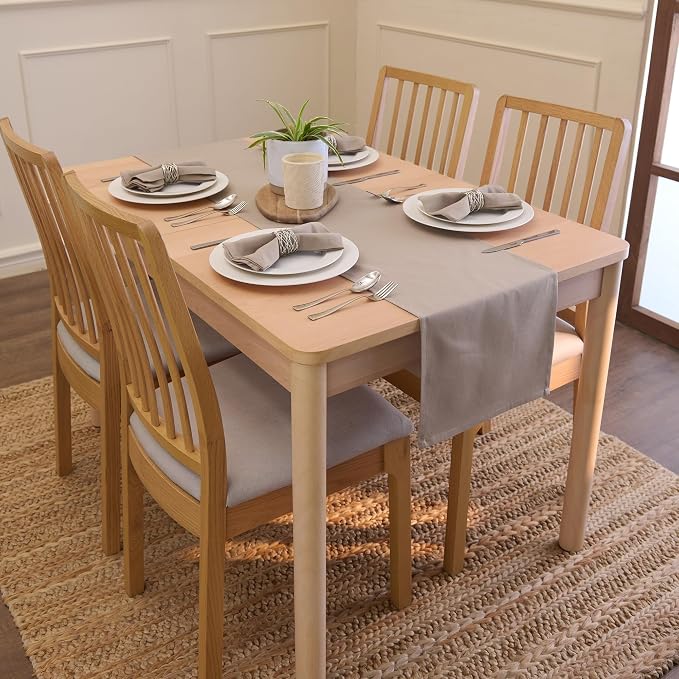 Encasa XO Table Runner, Cotton Canvas Dining Runner 13"x72" | Beige, 180 GSM - Image 2