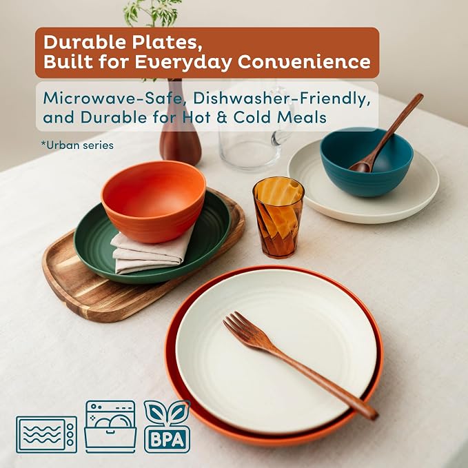 8-Pack Reusable Wheat Straw Plates Set - Image 3
