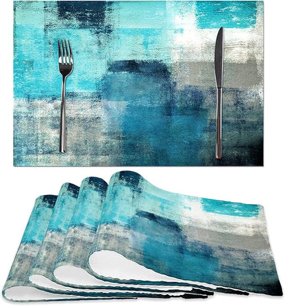 Turquoise and Grey Placemats Set of 4 Modern Art Teal Placemats Heat Resistant Non-Slip Artwork Dining Placemats Washable Table Mats for Home Kitchen Decor