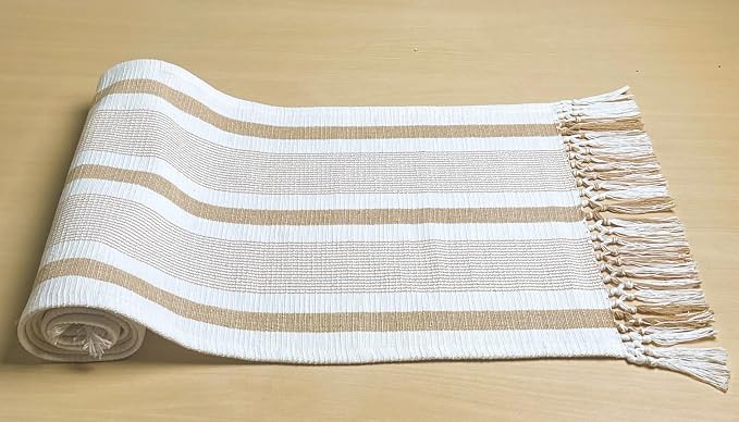 handspun Cotton Ivory & Beige Newport Table Runners, Handwoven Boho Table - Image 4