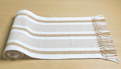 handspun Cotton Ivory & Beige Newport Table Runners, Handwoven Boho Table - Image 4