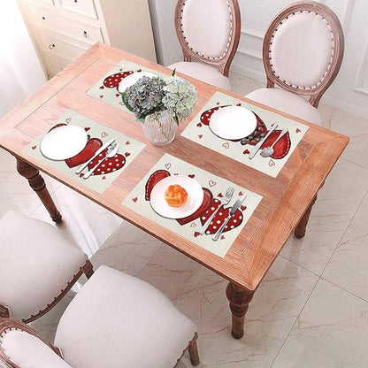 Valentine's Place mats Set of 4,12x18 Inches Red Love Heart Valentine's Decor Placemats Rectangle Mother's Day Wedding Anniversary Decoration Table Mats for Party Home Kitchen Dining Table