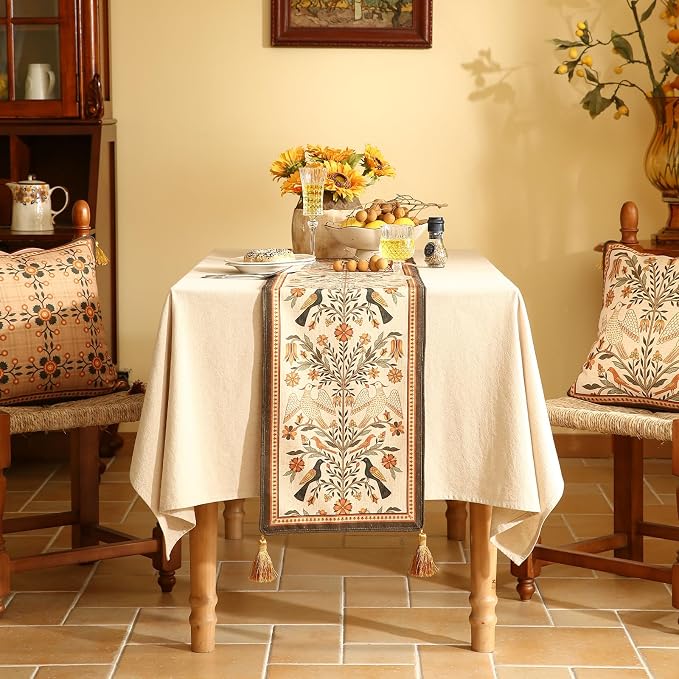 bilin gaier Designer French Linen Table Runner, Floral Pattern, Dining Table - Image 2