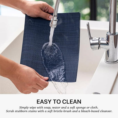 LEXMORE Placemats Set of 6 Vinyl/Plastic Woven Place Mats for Kitchen Table Indoor/Outdoor Washable Placemat Wipeable Dining Table Mats(Navy Blue)