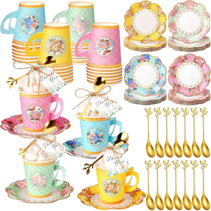 125 Pcs Tea Party Favors Set Floral Paper Teacups by Ferrochef