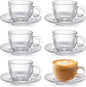 6 Sets of Glass Tea Cups with Saucers Vintage Coffee Mugs 2.8 oz Clear Espresso by Yetene