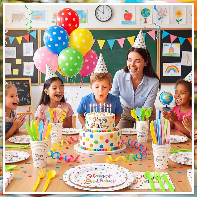 NatNarr 175-Piece Happy Birthday Party Tableware Set, Serves 25 | Plates - Image 4