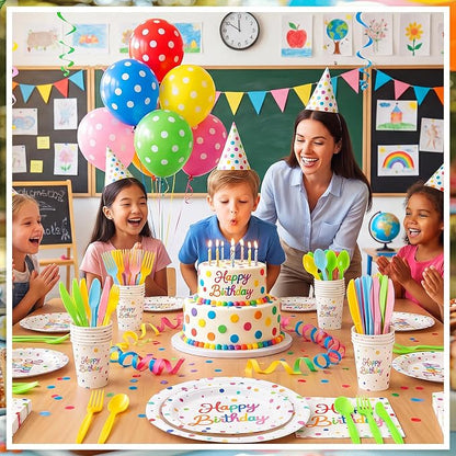 NatNarr 175-Piece Happy Birthday Party Tableware Set, Serves 25 | Plates - Image 4