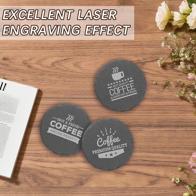 24 PCS Black Natural Slate Coasters Bulk Set 4 Inch Laser Engraving Blanks - Image 7